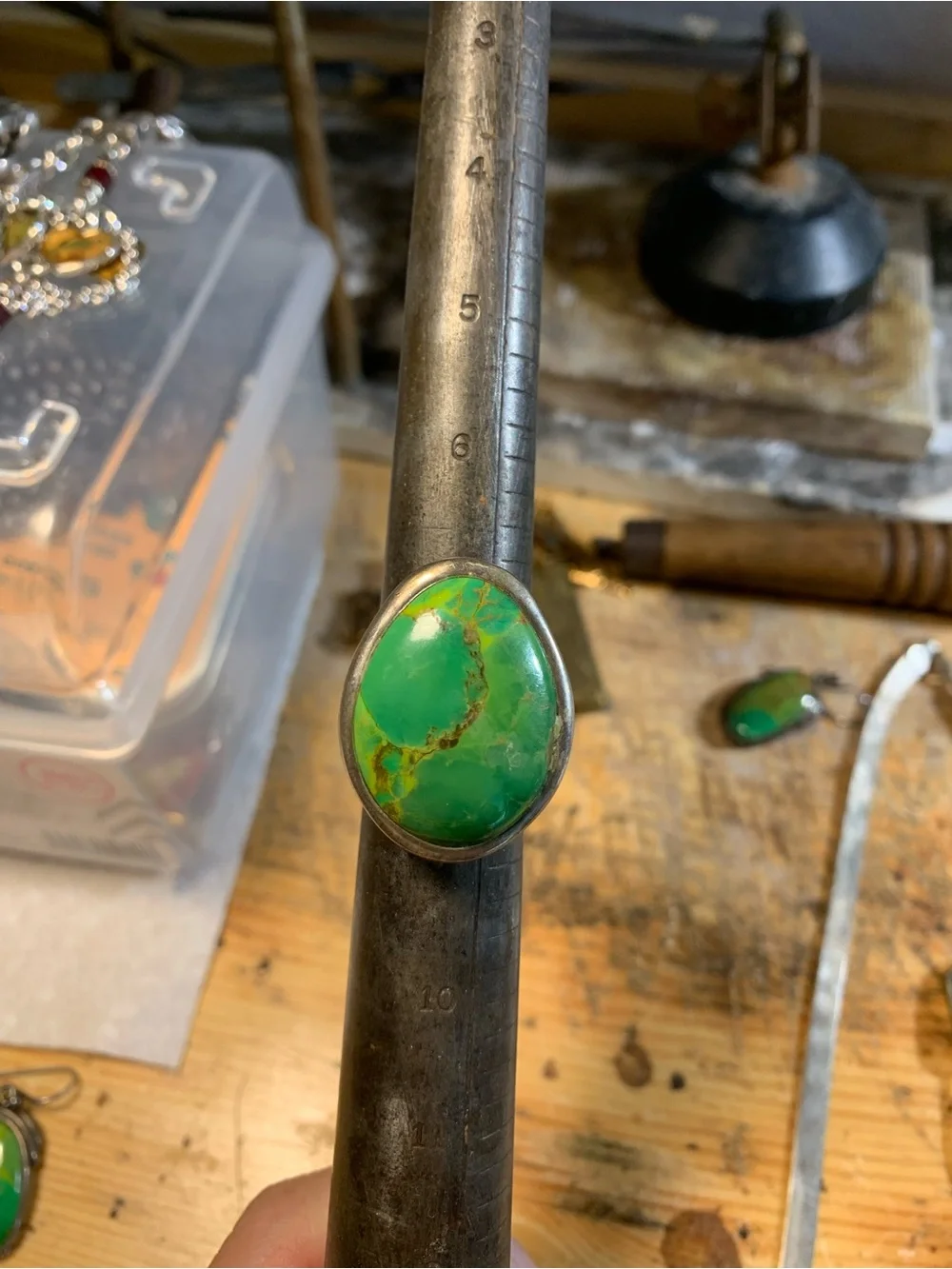 Size 8 Green Turquoise Teardrop Statement Ring - Handmade Sterling Silver